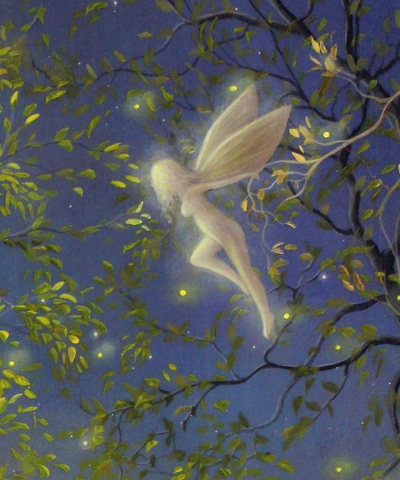 "The Night Calls to Her" Original painting by fantasy fairy tale landscape artist Philippe Fernandez