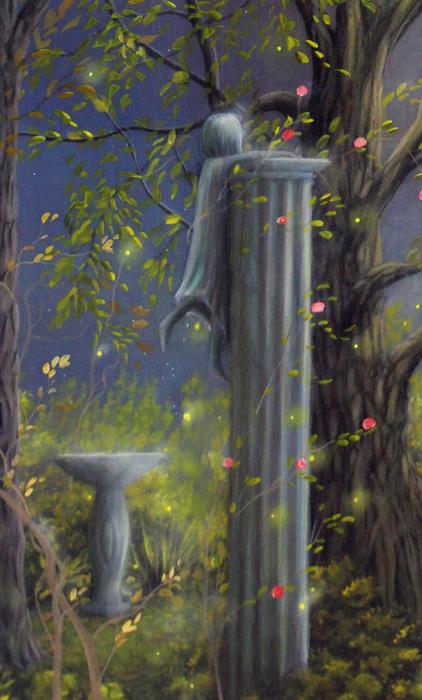 "The Night Calls to Her" Original painting by fantasy fairy tale landscape artist Philippe Fernandez