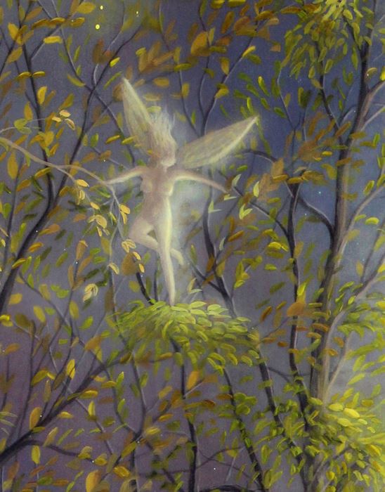 "The Night Calls to Her" Original painting by fantasy fairy tale landscape artist Philippe Fernandez