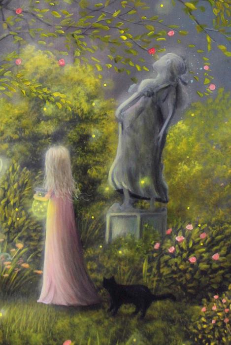 "The Night Calls to Her" Original painting by fantasy fairy tale landscape artist Philippe Fernandez