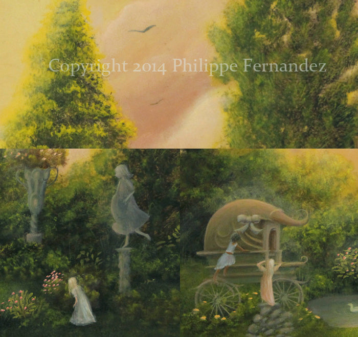 "Playing Cinderella" Original painting by fantasy fairy tale landscape artist Philippe Fernandez