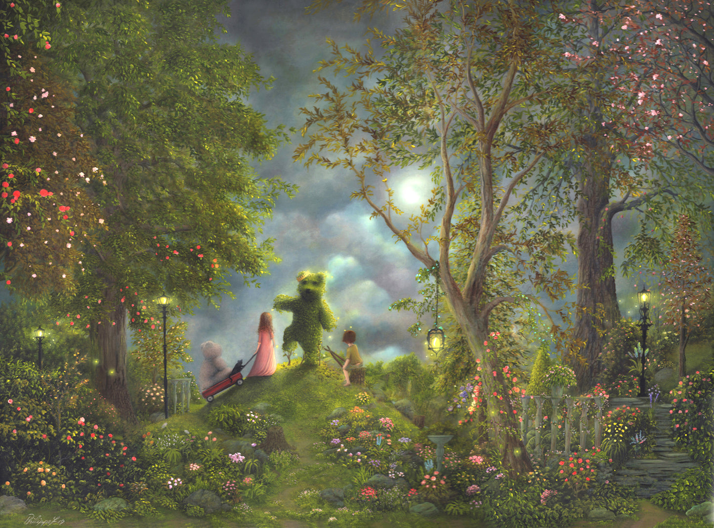 "Honoring The Bear" Original painting by fantasy fairy tale landscape artist Philippe Fernandez