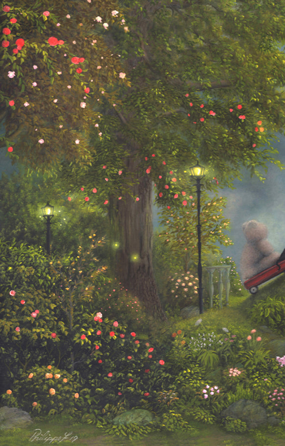 "Honoring The Bear" Original painting by fantasy fairy tale landscape artist Philippe Fernandez