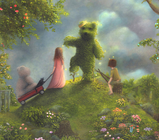 "Honoring The Bear" Original painting by fantasy fairy tale landscape artist Philippe Fernandez