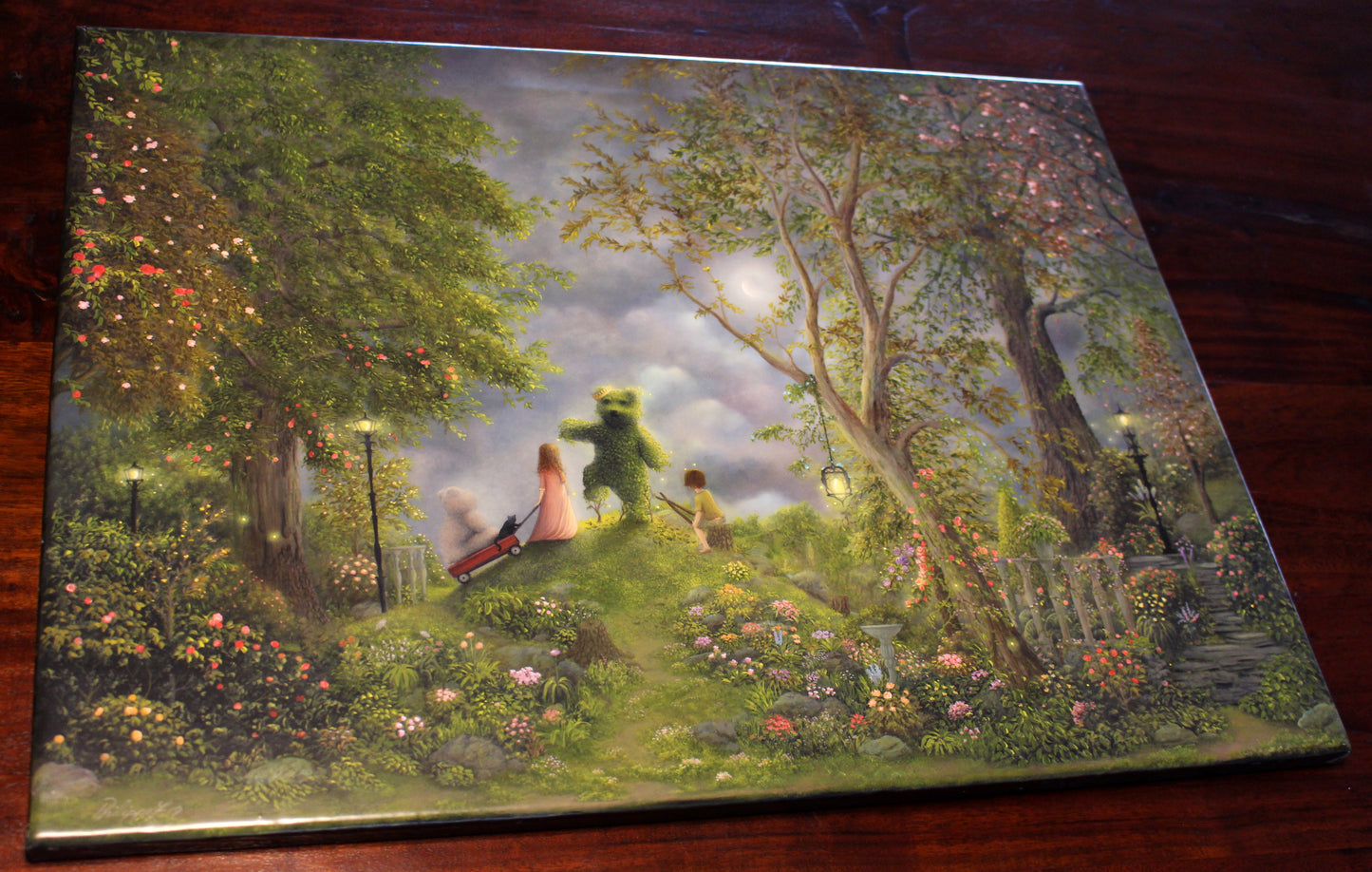 "Honoring The Bear" Original painting by fantasy fairy tale landscape artist Philippe Fernandez