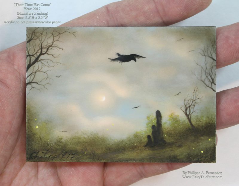 "Thier Time Has Come" Original ACEO painting by fantasy fairy tale landscape artist Philippe Fernandez