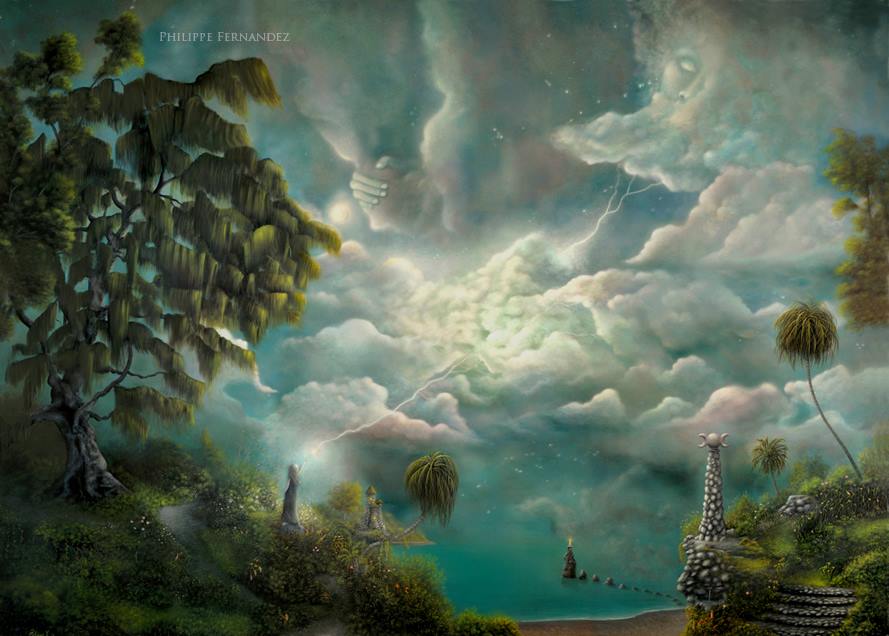 "Witch Island" Original painting by fantasy fairy tale landscape artist Philippe Fernandez